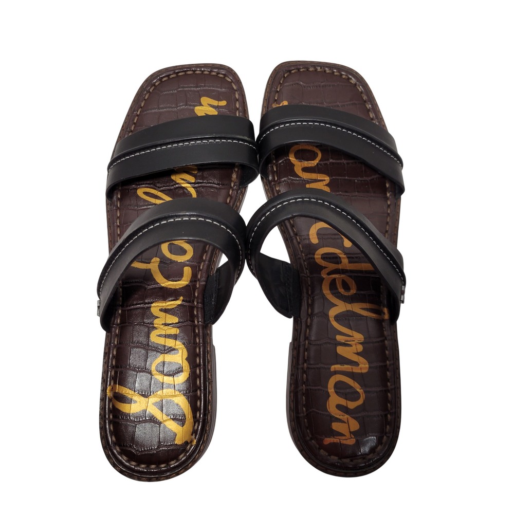 Sam Edelman Haydee Sandals Womens 11 Black Leather Slide Flat Shoe Minimalist